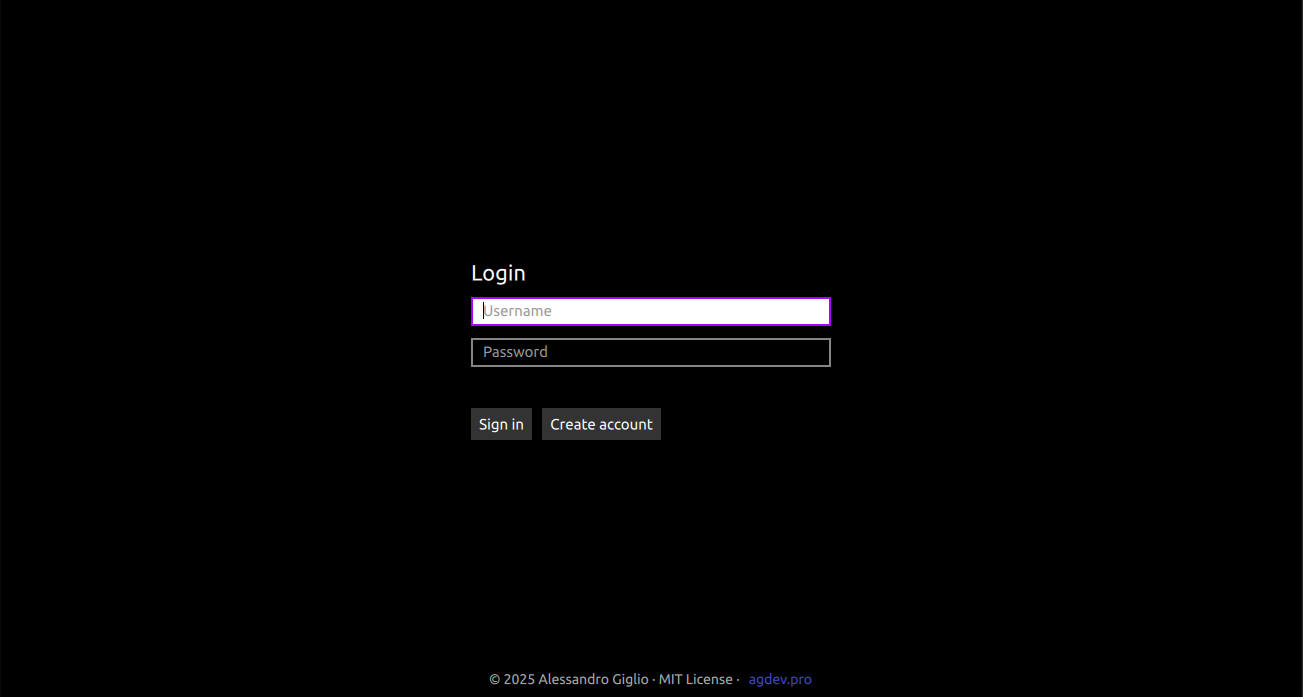 Login screen