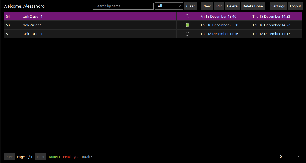 Task list screenshot