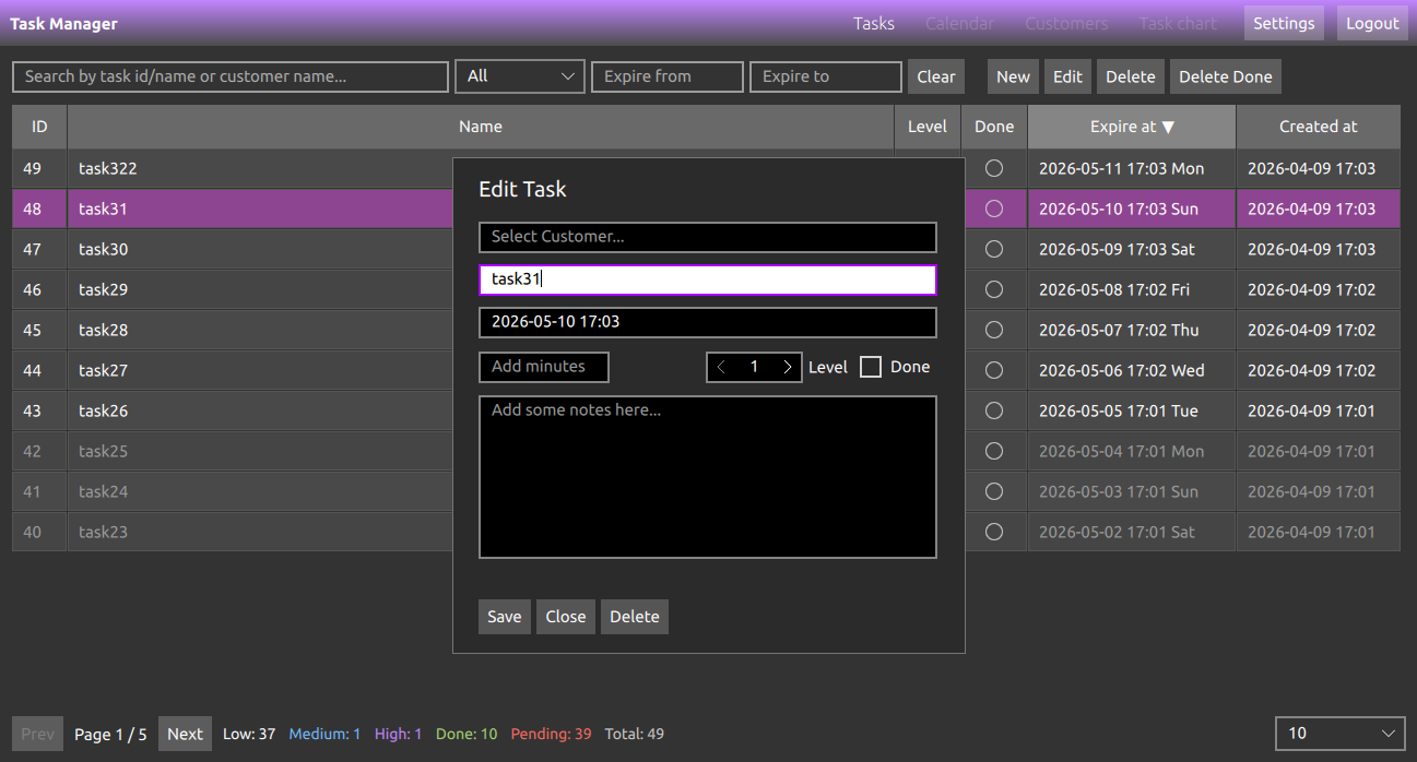 Register screen