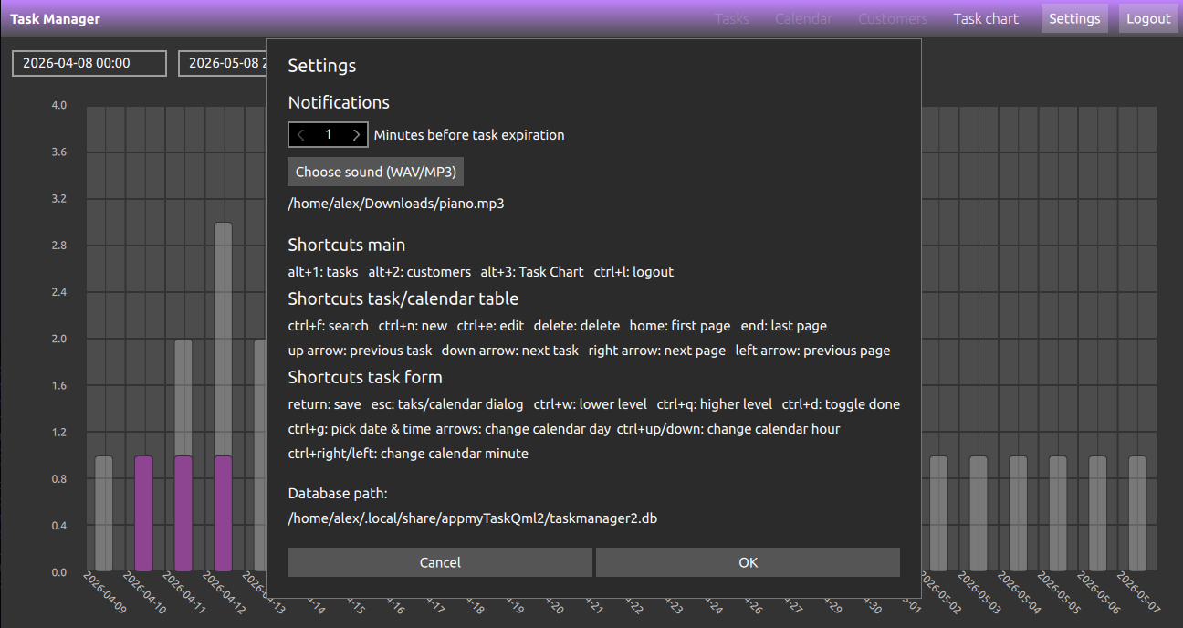 Settings dialog